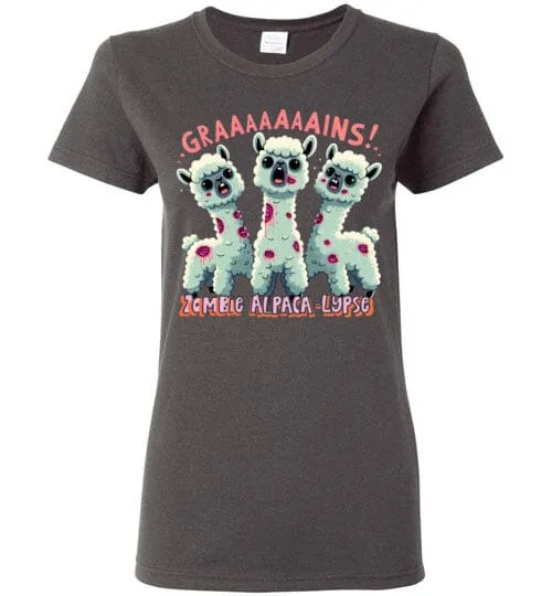 t-shirt: Halloween GRAINS Zombie Alpaca-lypse Gildan Ladies Short-Sleeve T-Shirt