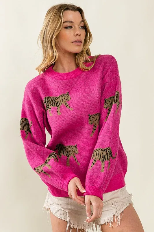 Tabitha Tiger Pattern Knit Sweater