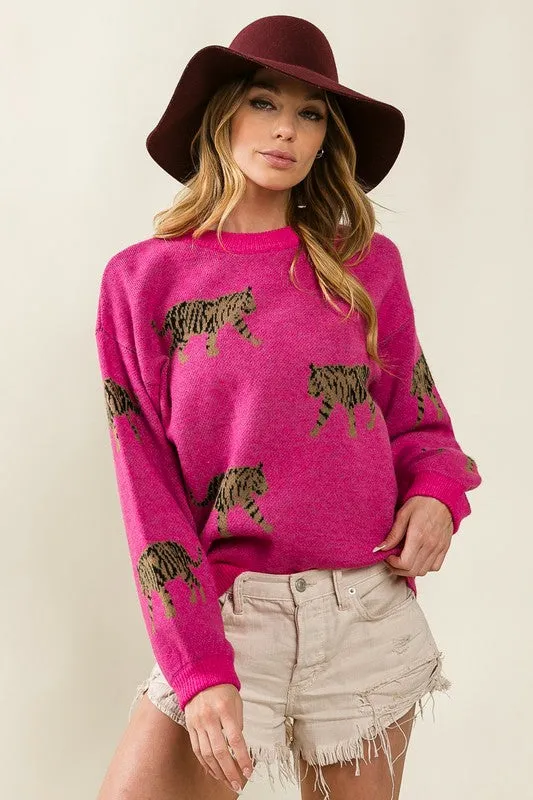 Tabitha Tiger Pattern Knit Sweater