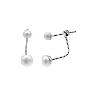 Tarnish Resistant Rhodium Plated Freshwater Pearl Jacket Earrings