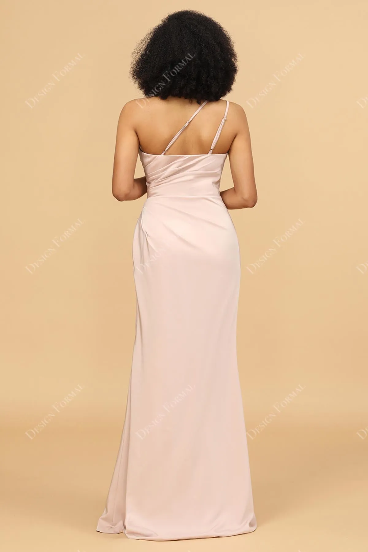 Taupe One-shoulder Sexy Slit Sheath Floor Length Formal Dress