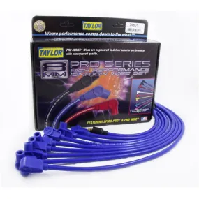 Taylor Spiro-Pro Spiral Core 8 mm Spark Plug Wire Set - Blue - 90 Degree Plug Boots - Socket Style - Small Block Chevy