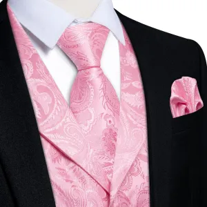 Ties2you Dress Vest Baby Pink Paisley Notched Collar Silk Mens Waistcoat Tie Set