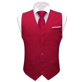 Ties2you Dress Vest Classic Red Solid V Neck Button Up Silk Mens Work Vest Top