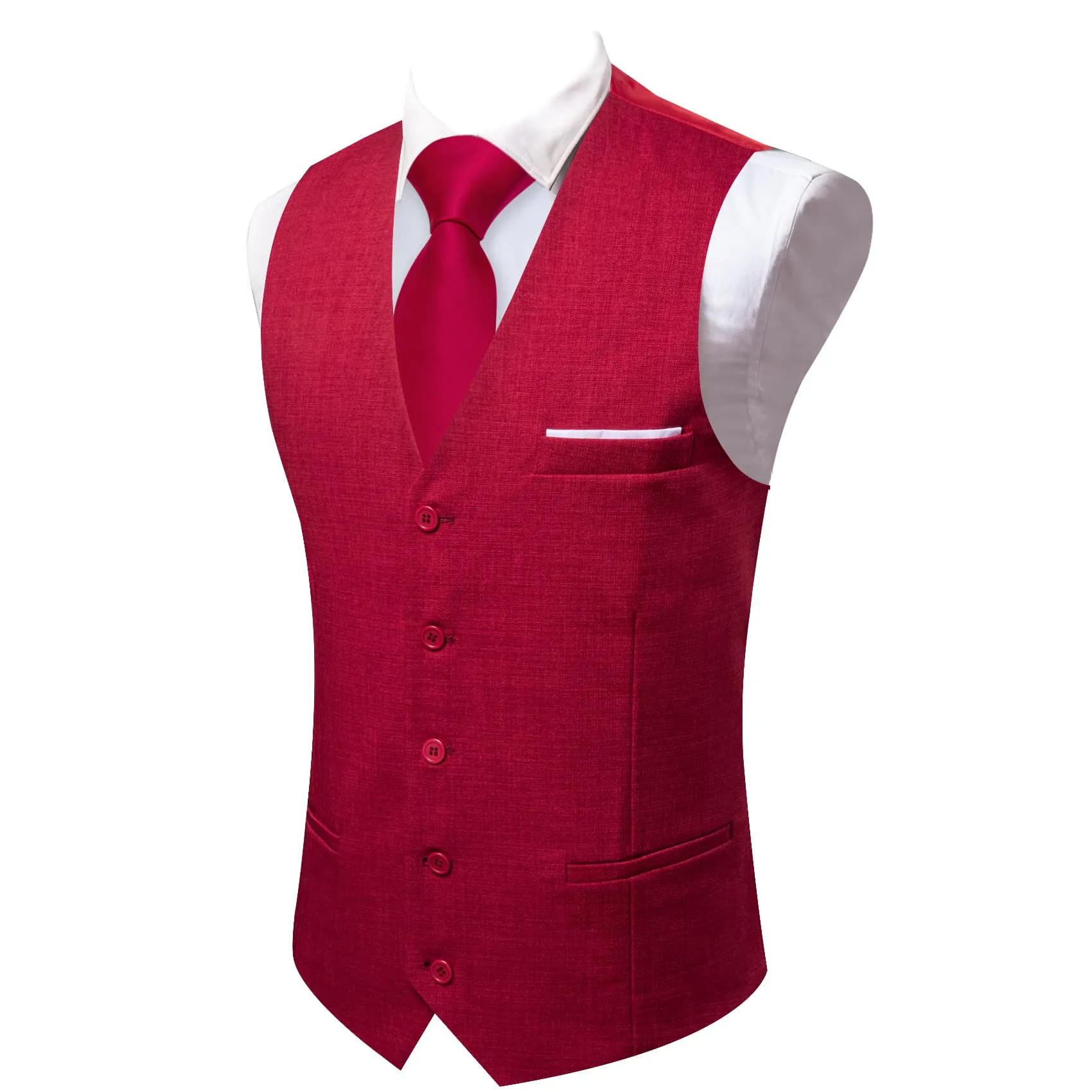 Ties2you Dress Vest Classic Red Solid V Neck Button Up Silk Mens Work Vest Top