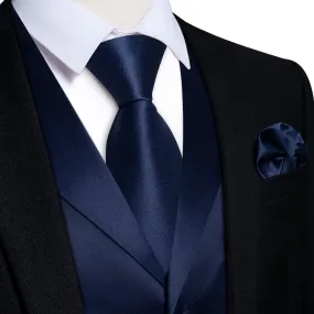 Ties2you Dress Vest Dark Midnight Blue Solid Notched Collar Silk Work Vest for Men