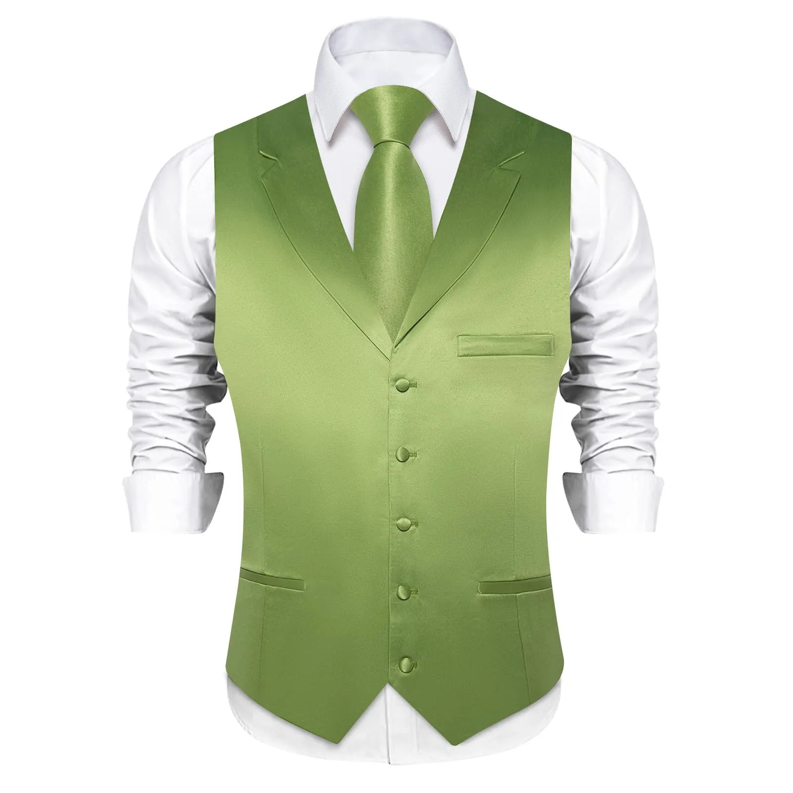 Ties2you Dress Vest Olive Green Solid Notched Collar Silk Tuxedo Mens Vest