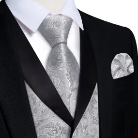 Ties2you Dress Vest Smoke Grey Floral Shawl Collar Silk Mens Waistcoat Tie Set