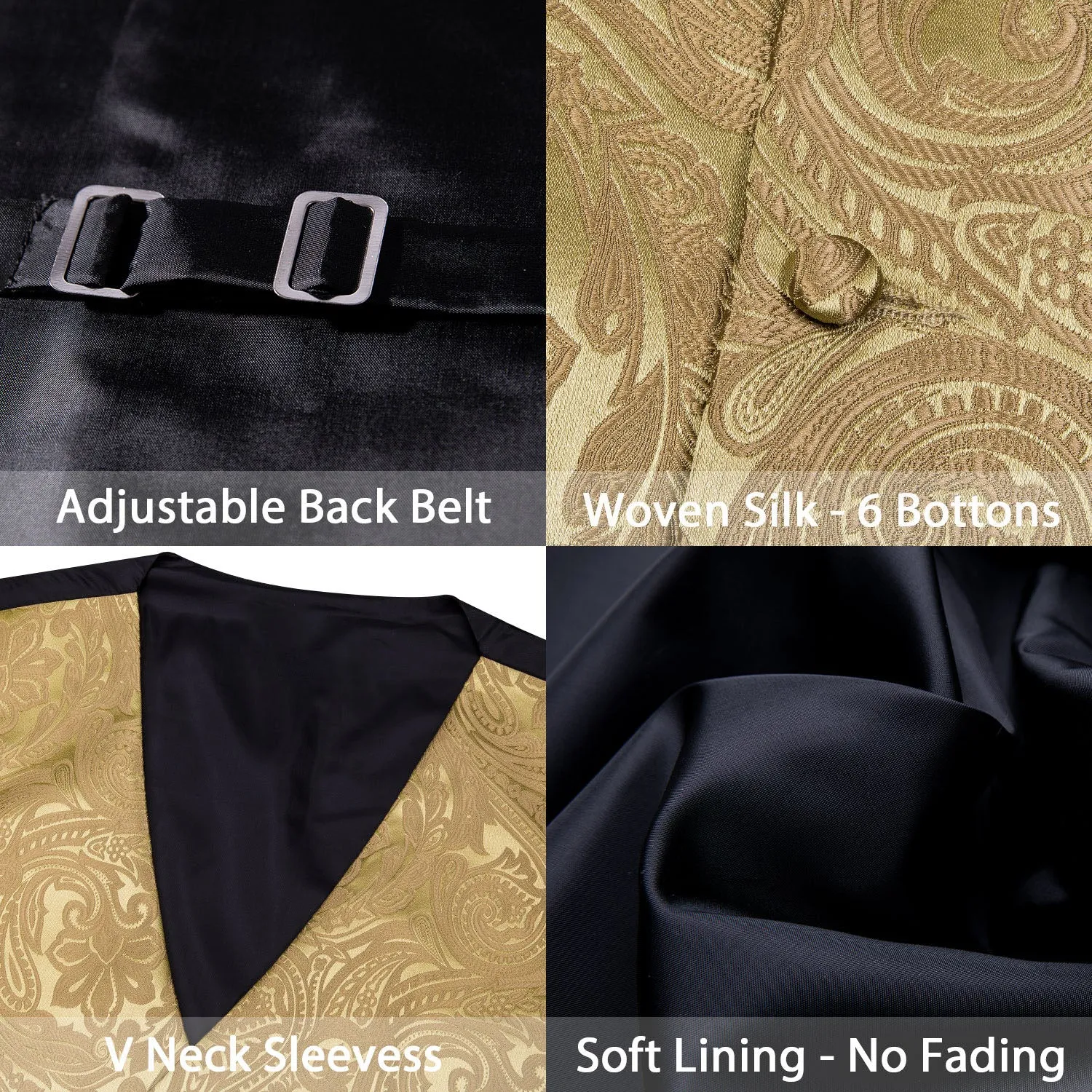 Ties2you Floral Tie Vest Golden Silk Men's Vest Tie Hanky Cufflinks Set Waistcoat Suit Set