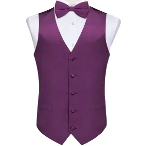 Ties2you Mens Suit Vest Satin Dark Purple Solid Men's Vest and Bow Tie Set