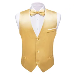 Ties2you Mens Vest Formal Gold Solid Jacquard Silk Men's Vest Bow Tie Set Waistcoat Suit Set