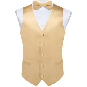 Ties2you Men's Work Vest Satin Champagne Solid Vest Bow Tie Set