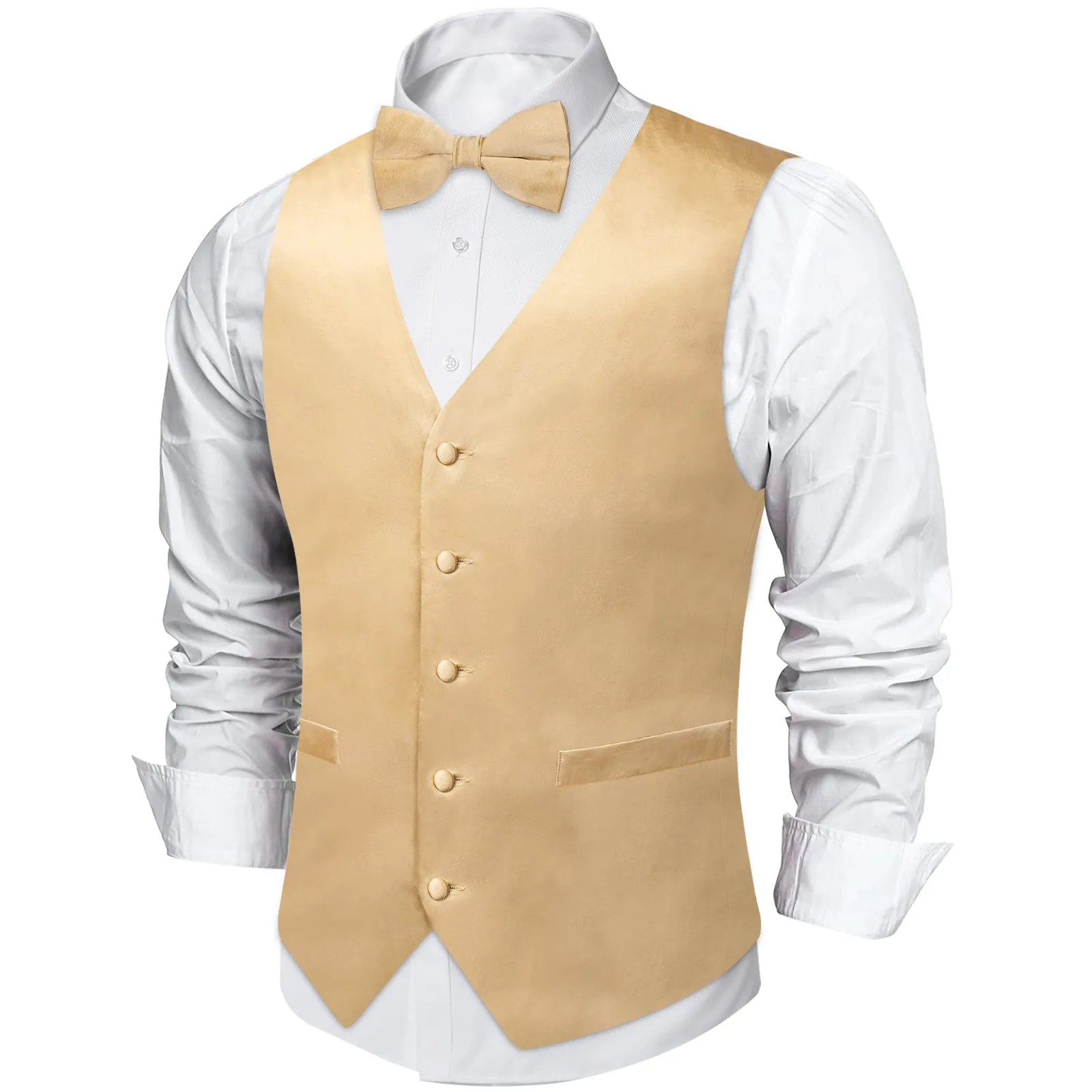 Ties2you Men's Work Vest Satin Champagne Solid Vest Bow Tie Set