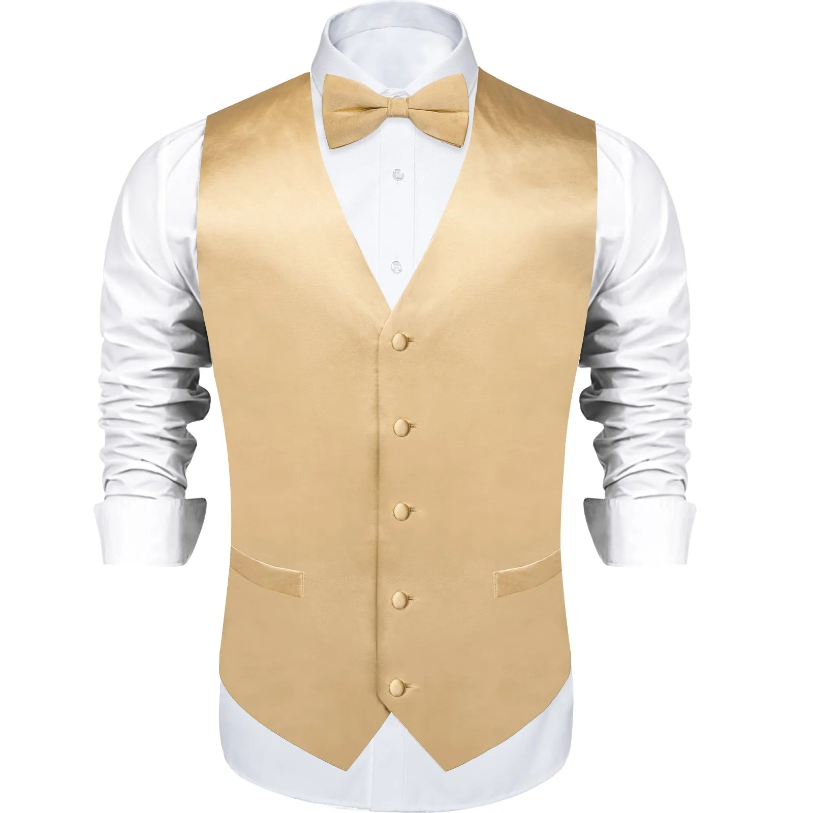 Ties2you Men's Work Vest Satin Champagne Solid Vest Bow Tie Set