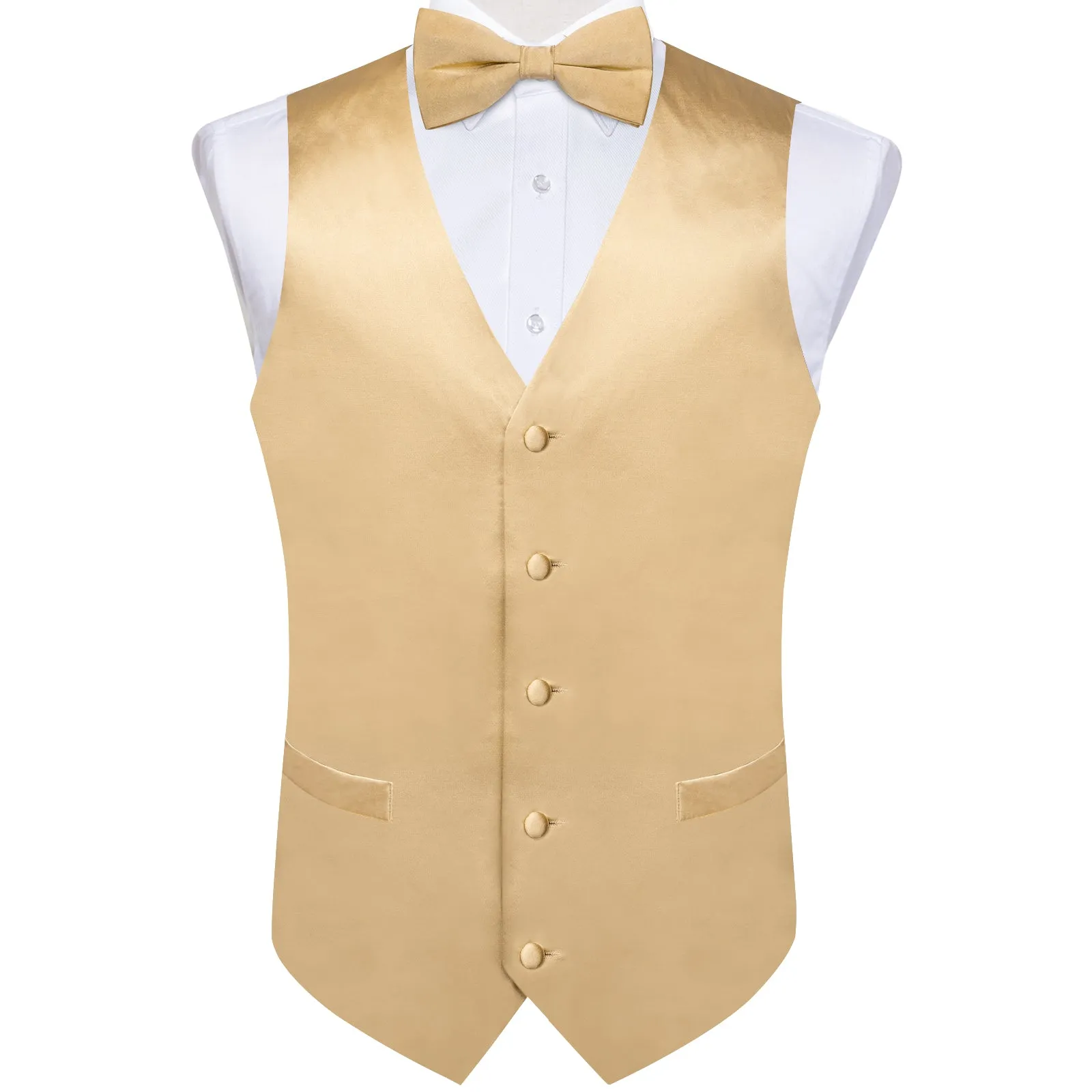 Ties2you Men's Work Vest Satin Champagne Solid Vest Bow Tie Set