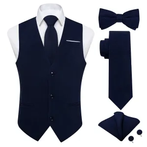 Ties2you Oxford Blue Solid Jacquard Men's Vest Necktie Bowtie Set