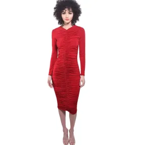 Torin Ruched Jersey Dress - Crimson