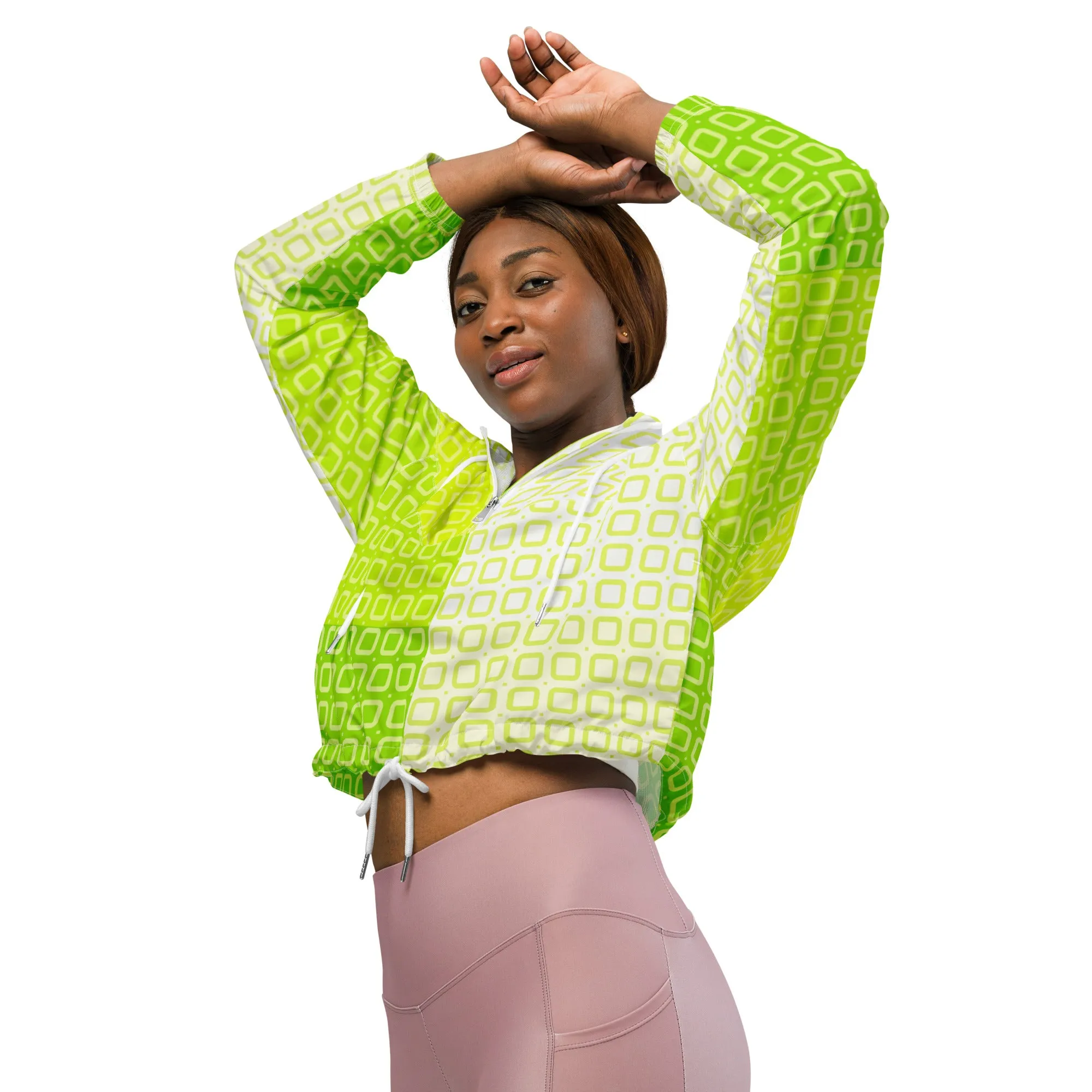 Two-Tone Lime Green Women’s cropped windbreaker