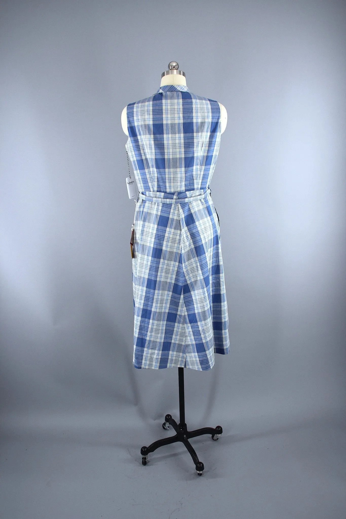 Vintage 1950s Mary Mac Day Dress / Blue & White Plaid Cotton / Deadstock with Tags