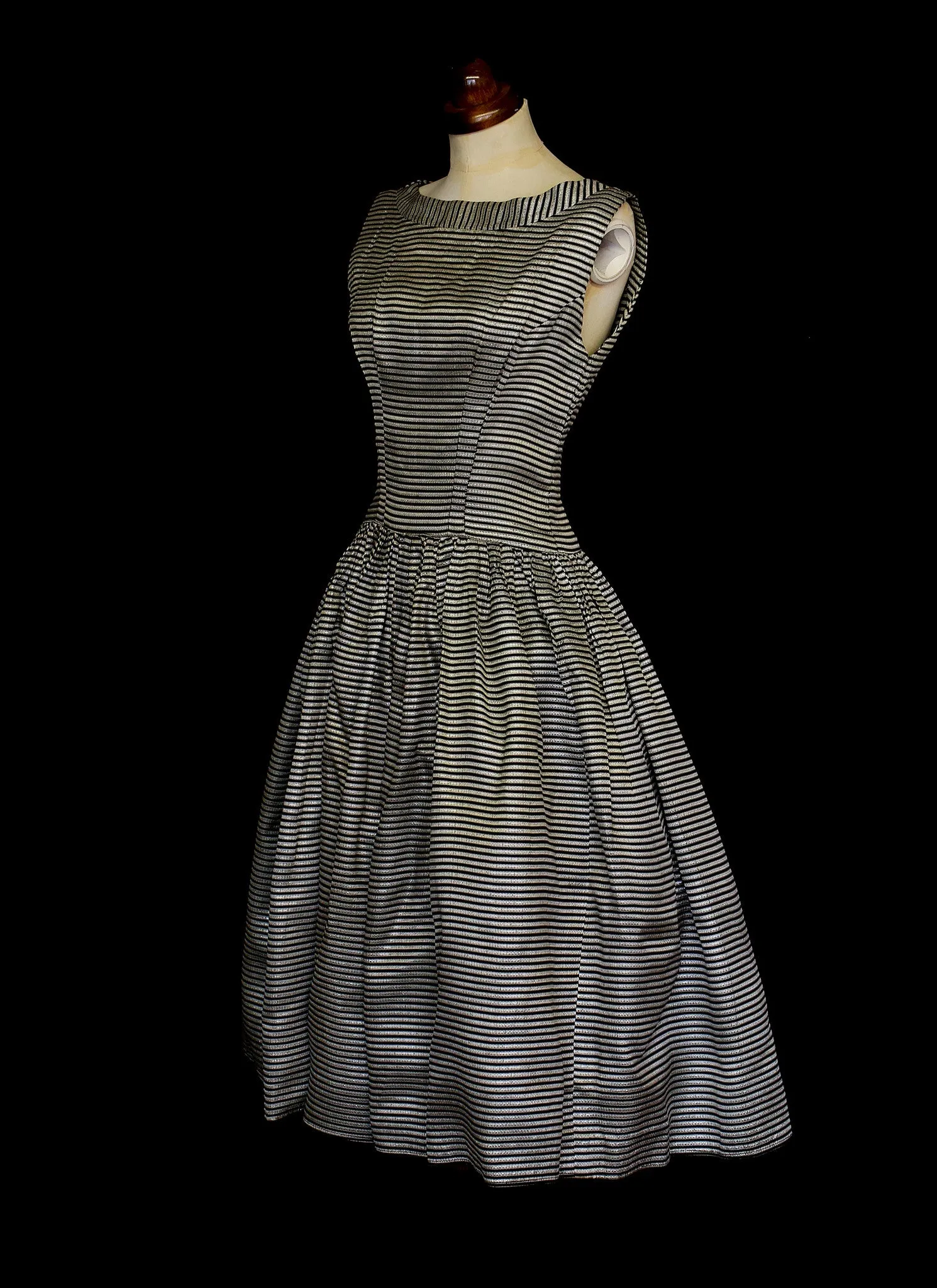 Vintage 1950s Stripe Brocade Dress