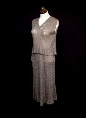 Vintage 1970s Mary Farrin Metallic Gold Knit Dress