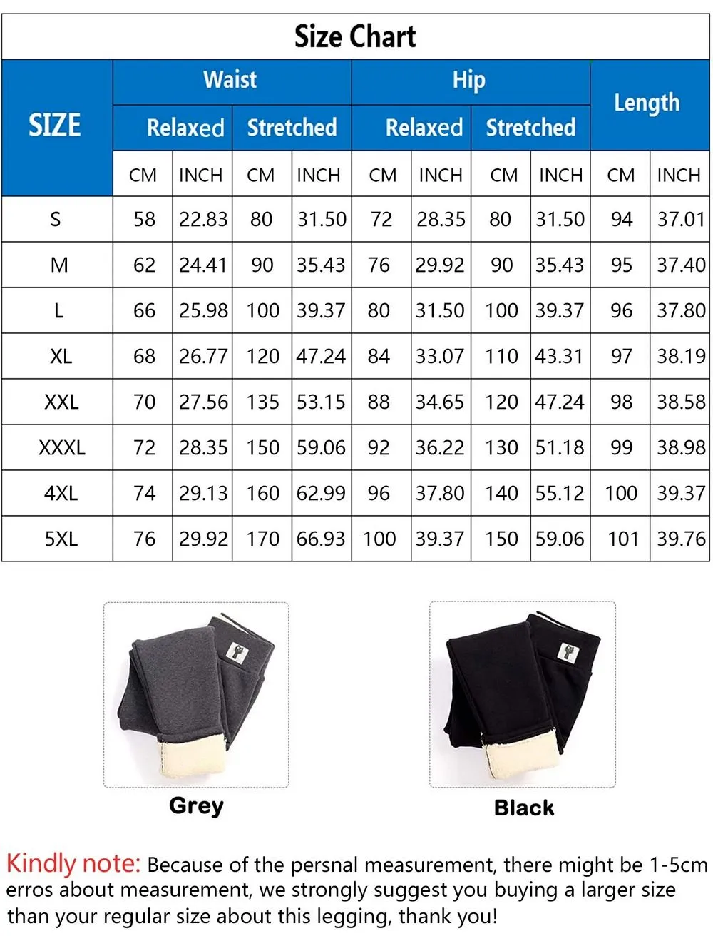 Wjczt Winter Women's Leggings Sherpa Fleece Lined Thermal Skinny Legging High Waist Cashmere Plus Size  S-5XL Cold Weather Warm Pants