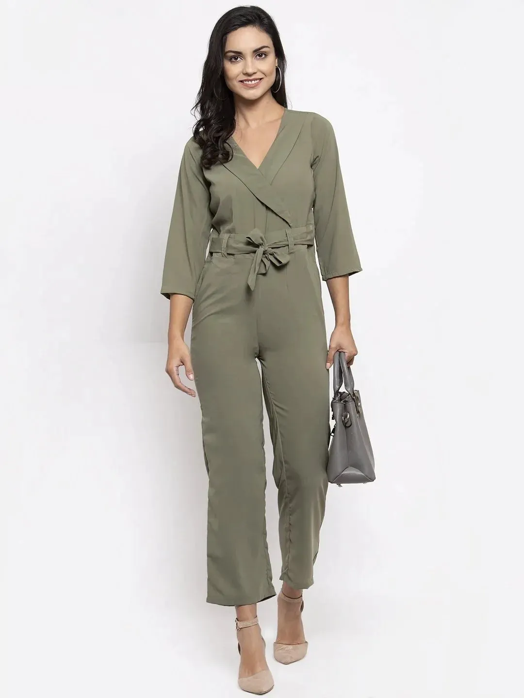 Women Pista-Green Solid Jumpsuit