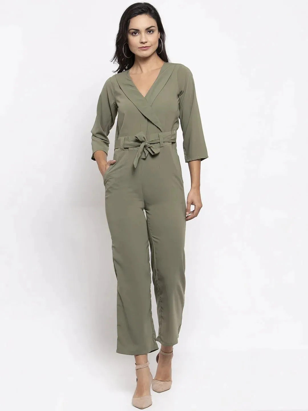 Women Pista-Green Solid Jumpsuit