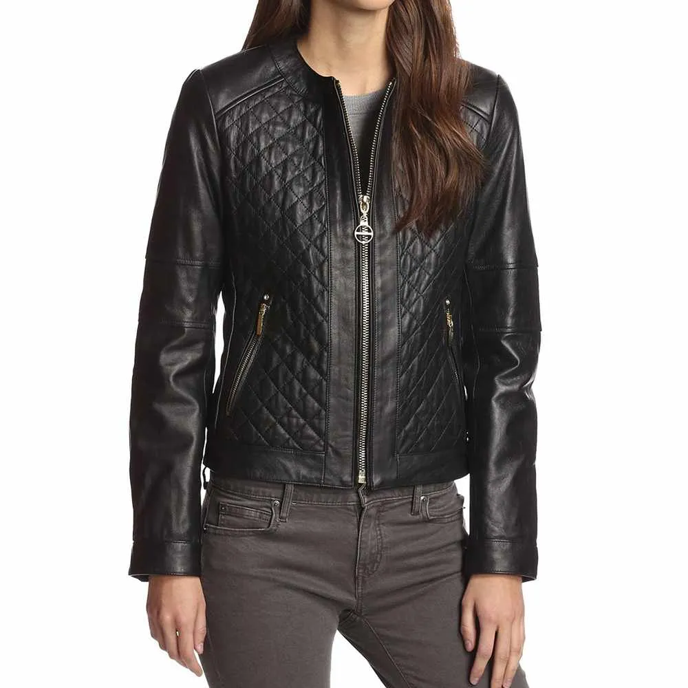 Women Slim Fit Black Fashion Leather Jacket