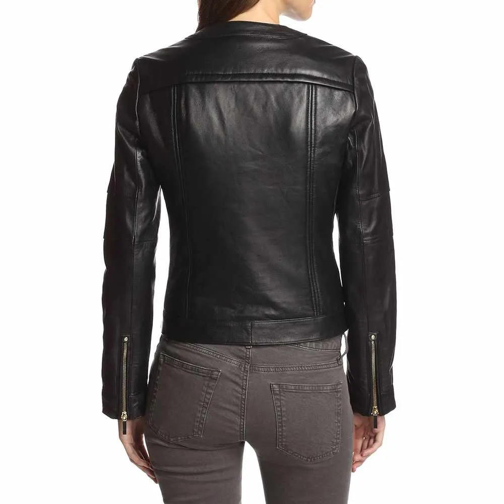 Women Slim Fit Black Fashion Leather Jacket