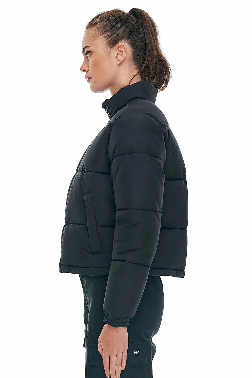 Womens Black Track Puffer Jacket