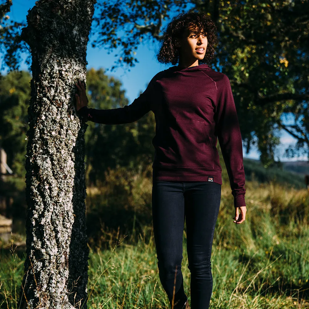 Womens Merino 260 Lounge Hoodie (Wine/Navy)