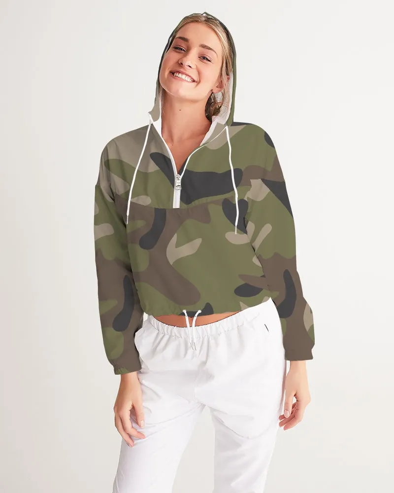 Woodland Camo Women's Cropped Windbreaker Jacket