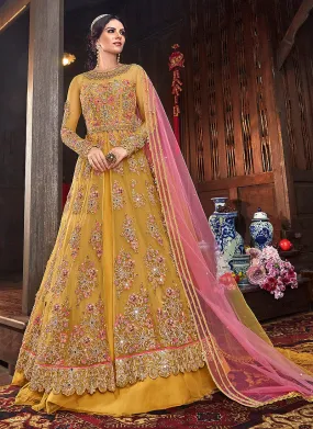 Yellow Floral Anarkali Style Lehenga/Pant Suit