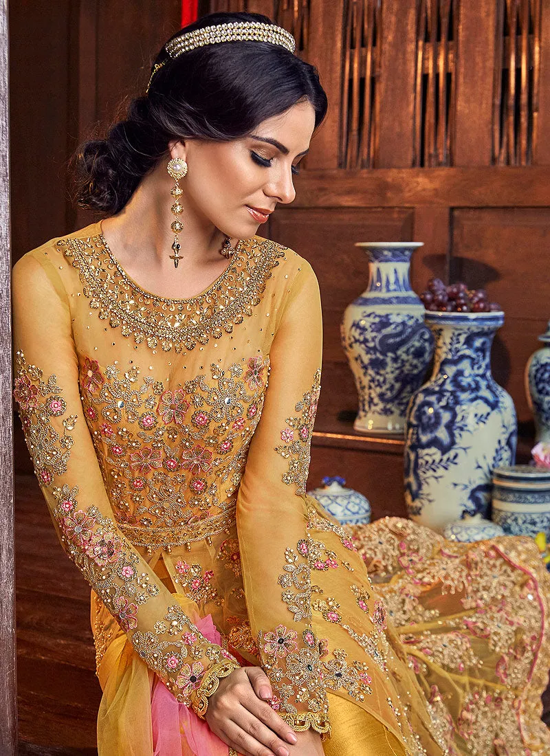 Yellow Floral Anarkali Style Lehenga/Pant Suit