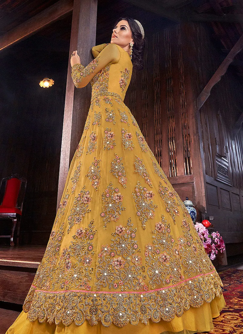 Yellow Floral Anarkali Style Lehenga/Pant Suit