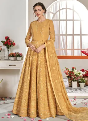 Yellow Golden Embroidered Flared Anarkali Suit