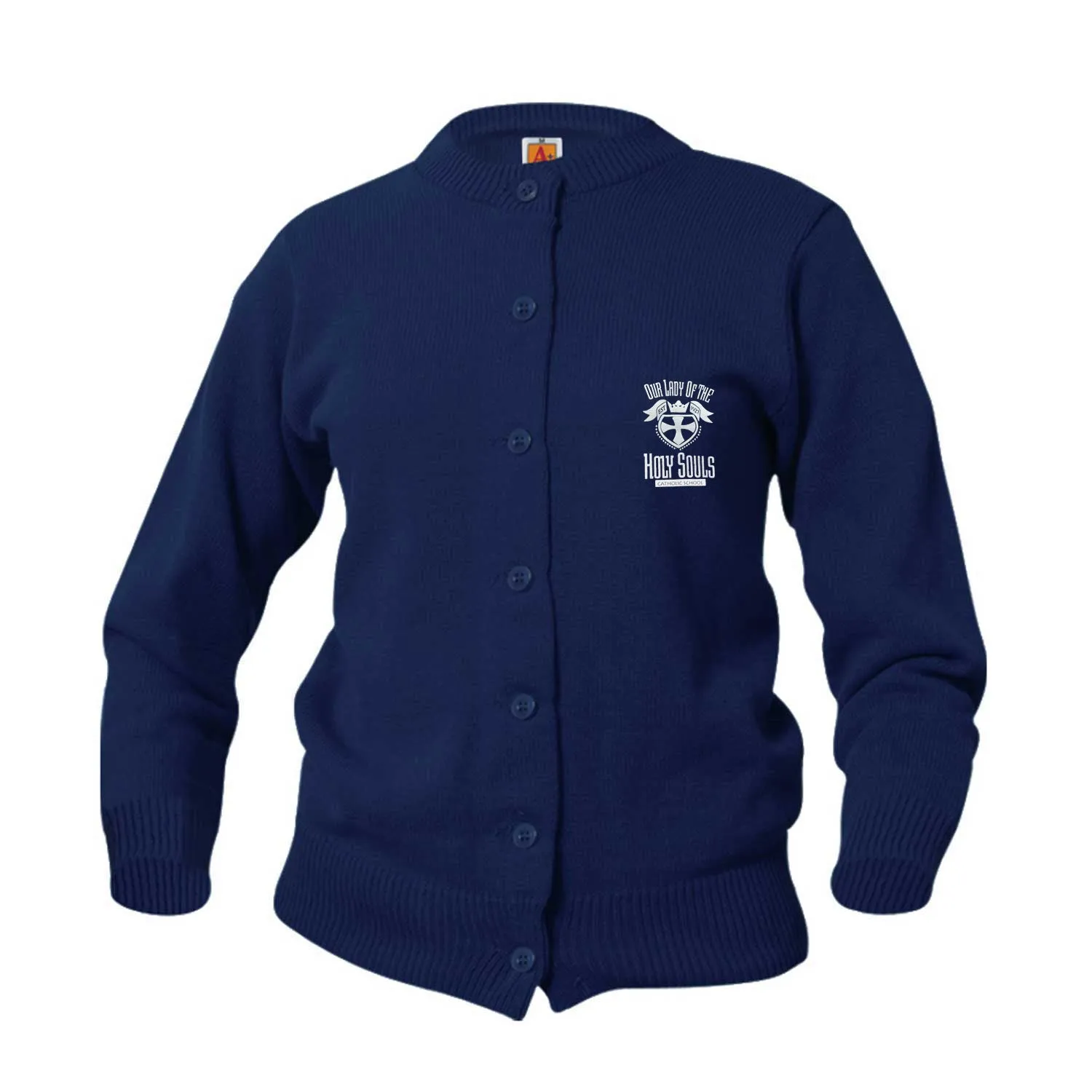 Youth Crewneck Cardigan With Holy Souls Logo